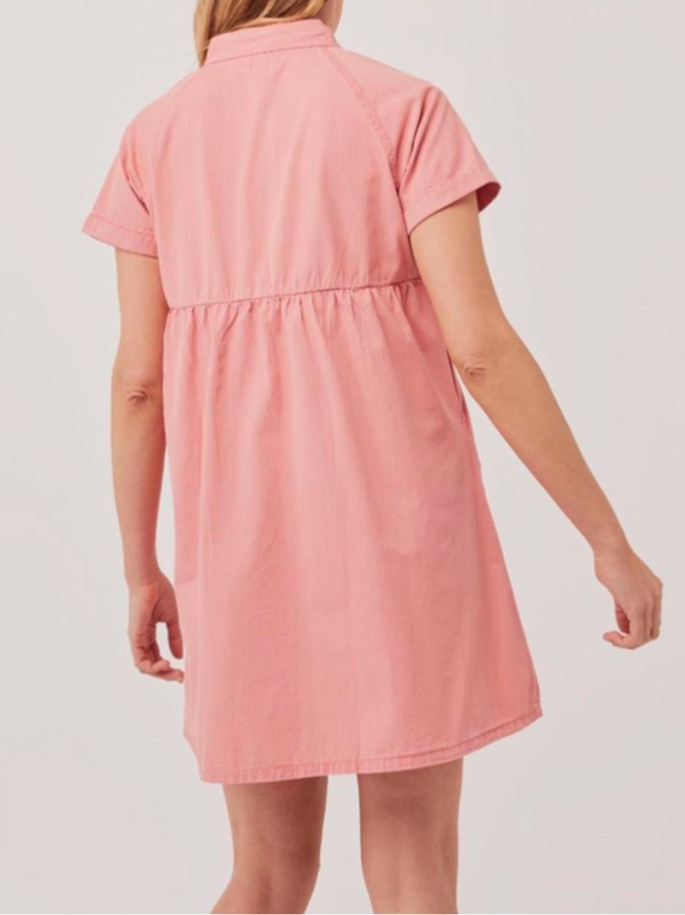 Pact 100% Organic Cotton Chambray Denim Short Sleeve Shirt Dress Small Sand Pink - Picture 4 of 9